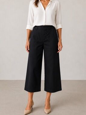 Calvin Klein Black Wide Leg Crop Pants Womens Large High Rise Elastic Waist